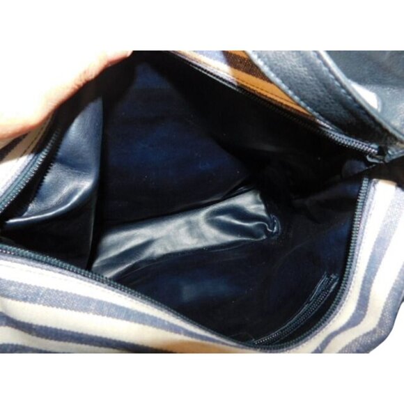 Brooks Brothers Navy Blue White Striped Convertible Crossbody Shoulder Handbag - Picture 4 of 5